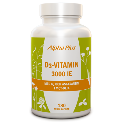 Alpha Plus D-3 vitamin 3000IE + K2+ astaxantin 180 kapslar