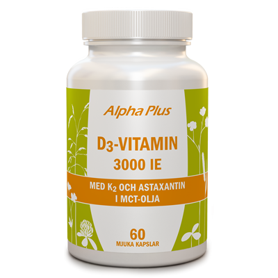 Alpha Plus D3-vitamin 3000 IE + K2 +Astaxantin 60 kapslar